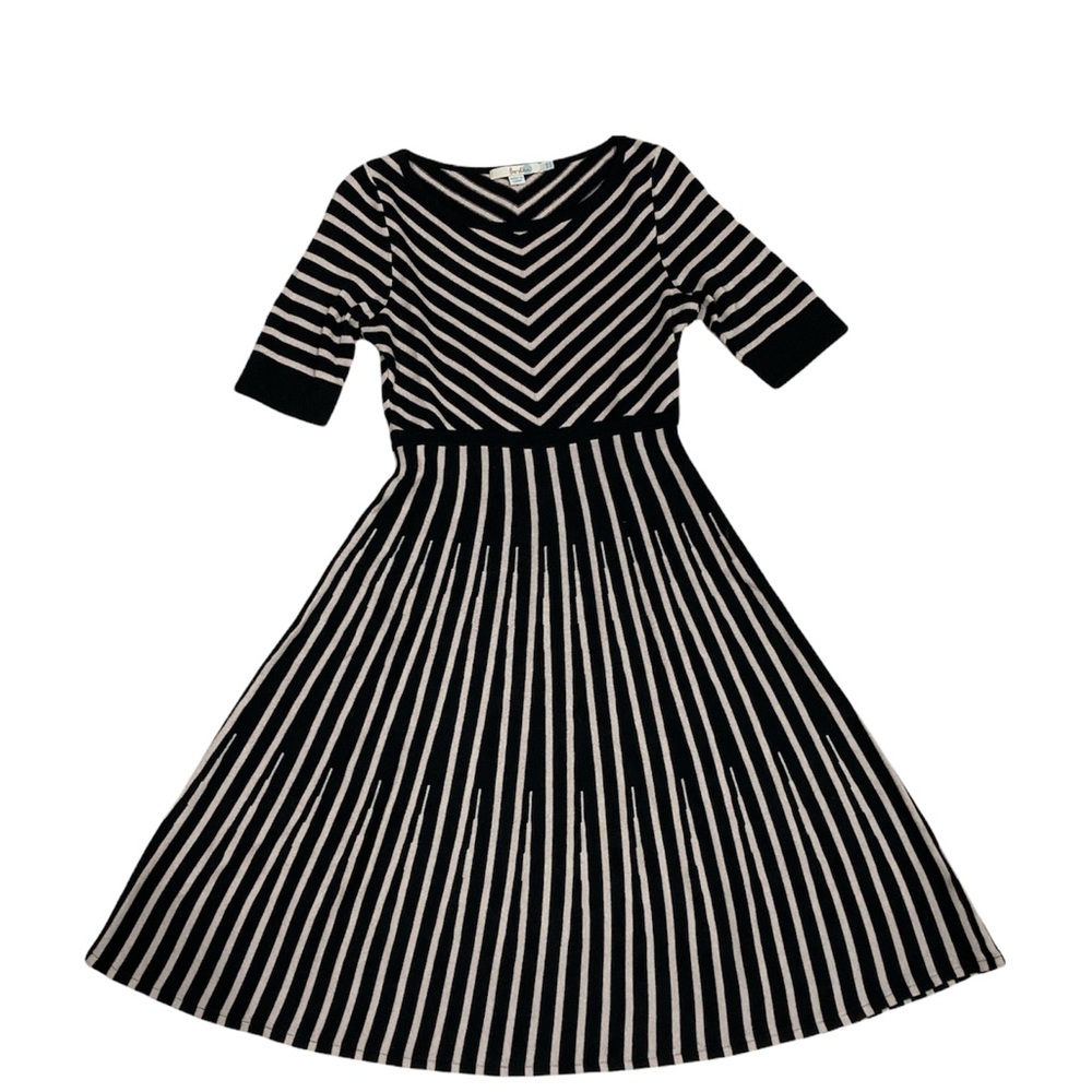 Boden Amelia Striped Fit & Flare Skater Wool Blend Knit Dress Women Sz 4L UK 8L - Picture 3 of 9